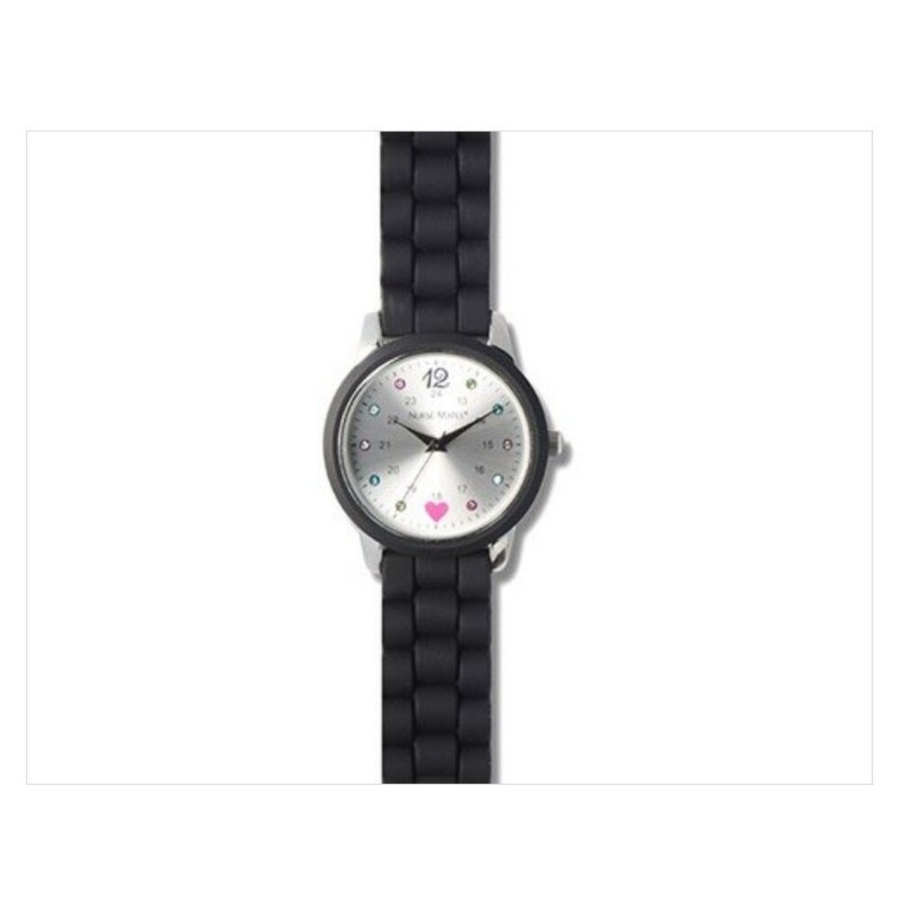 Nurse Mates Sparkle nurse watch water-resistant Silicone strap - Black Silver